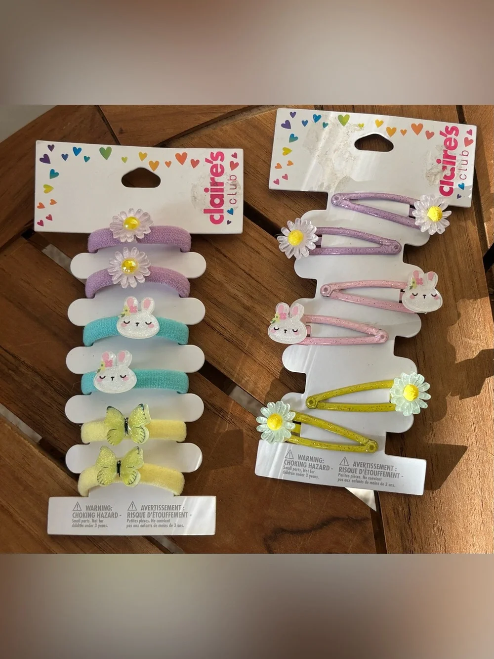 New 2 Pk Claire’s Bunny Rabbit Daisy Flowers Butterfly Hair Clips Ponytail Set